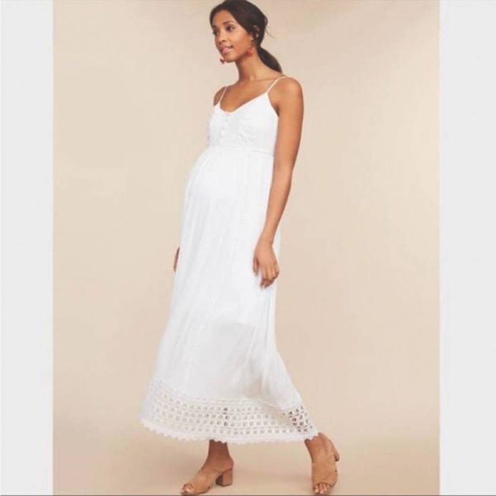 Motherhood Maternity White Crocheted Maxi Dress
